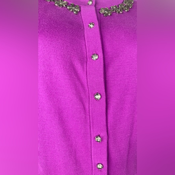 Kate Spade New York 'Leni'Crystal Embellished Jewel Cardigan 3/4 Sleeve Purple S - Picture 4 of 12